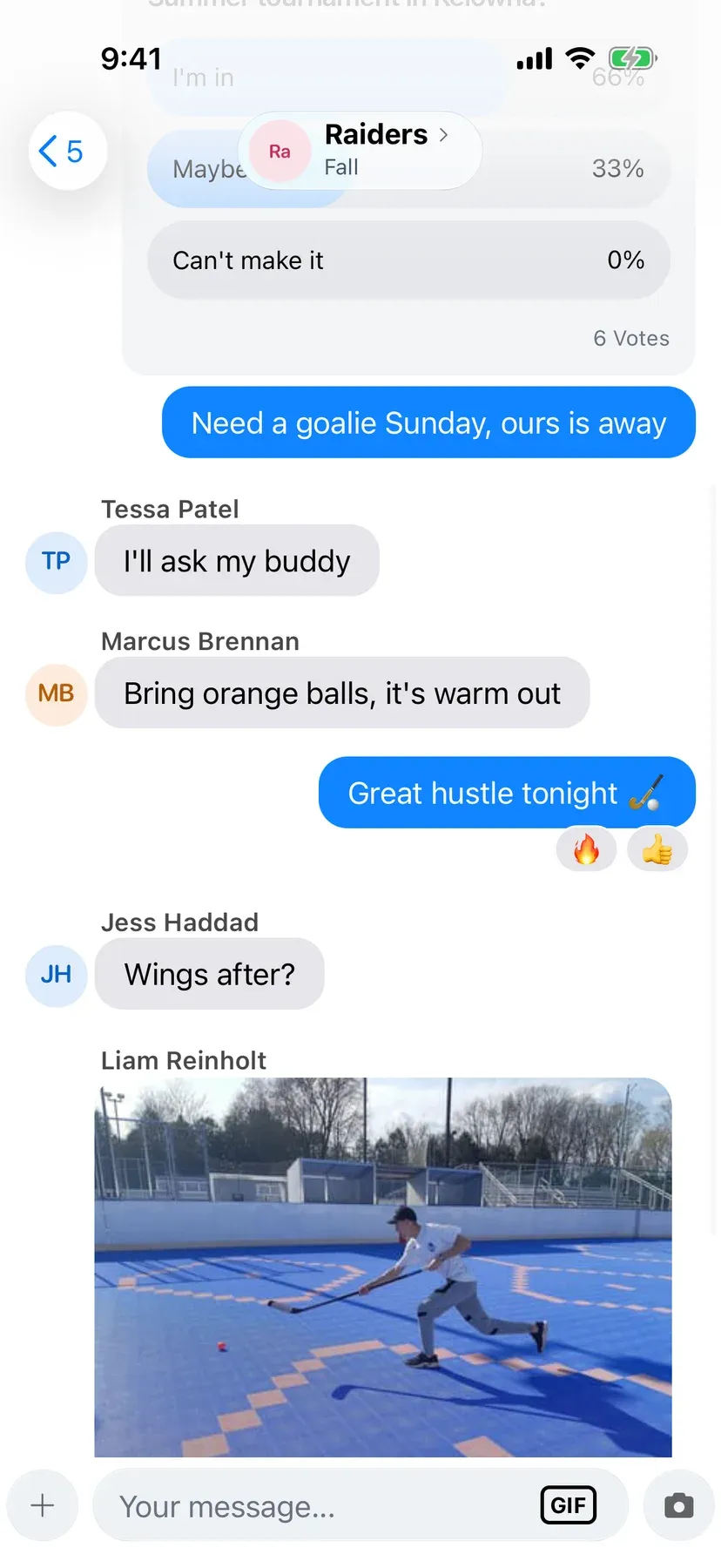 BenchApp team chat conversation