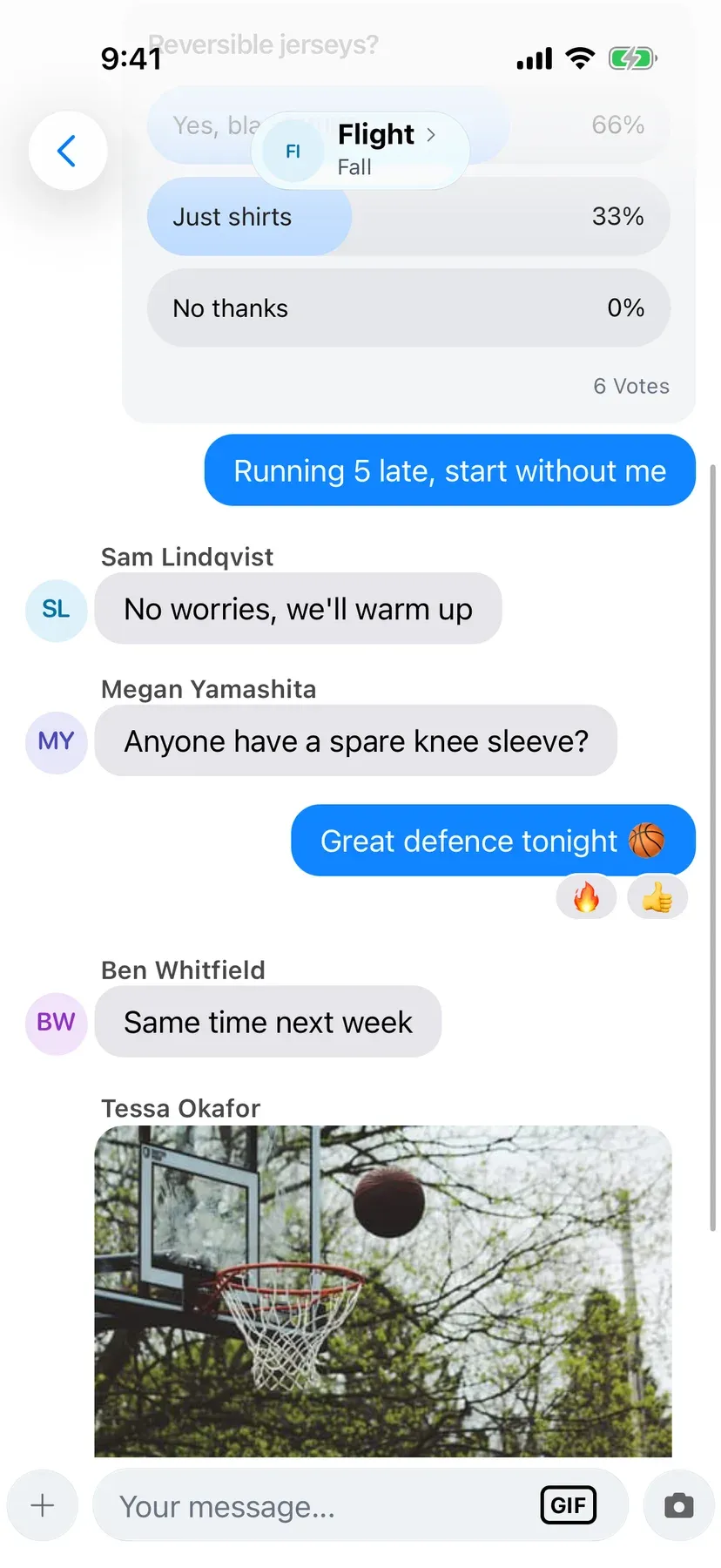 BenchApp team chat conversation