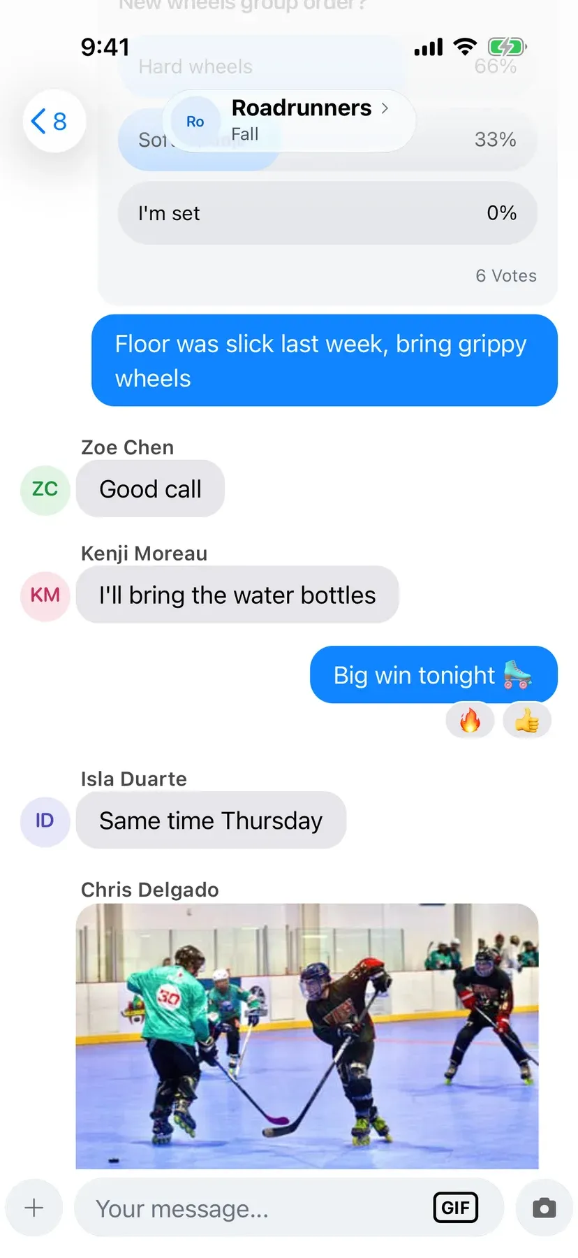 BenchApp team chat conversation