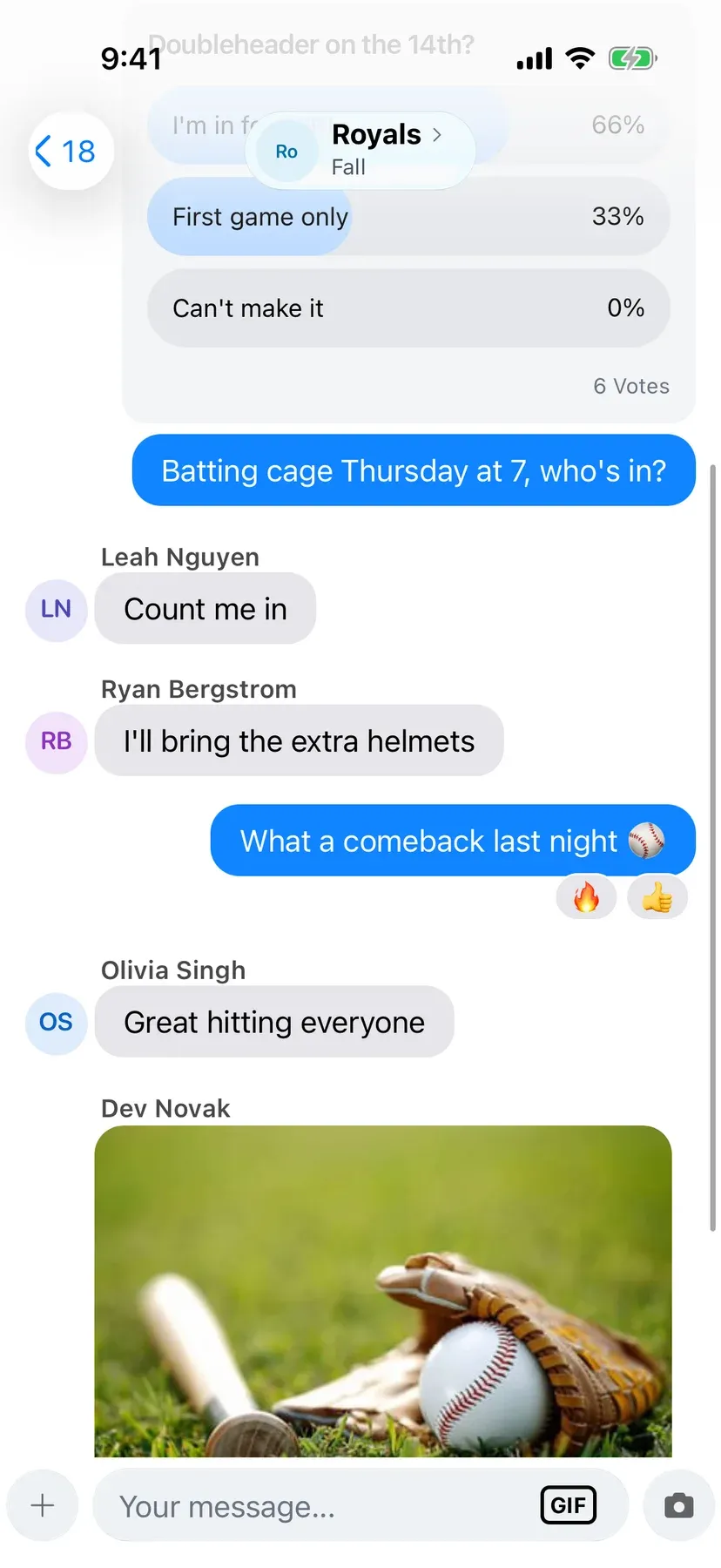 BenchApp team chat conversation
