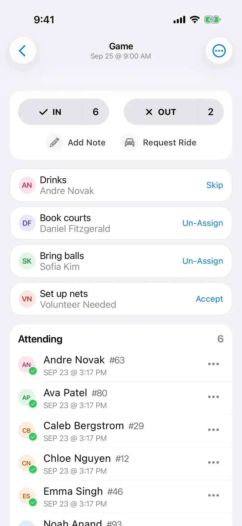 BenchApp duties screen with team jobs assigned to players