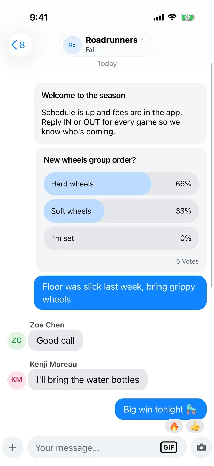 BenchApp team poll with votes
