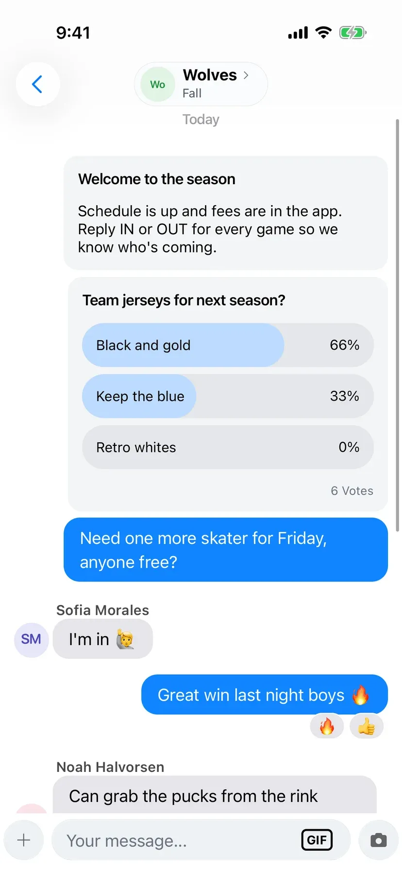 BenchApp team poll with votes