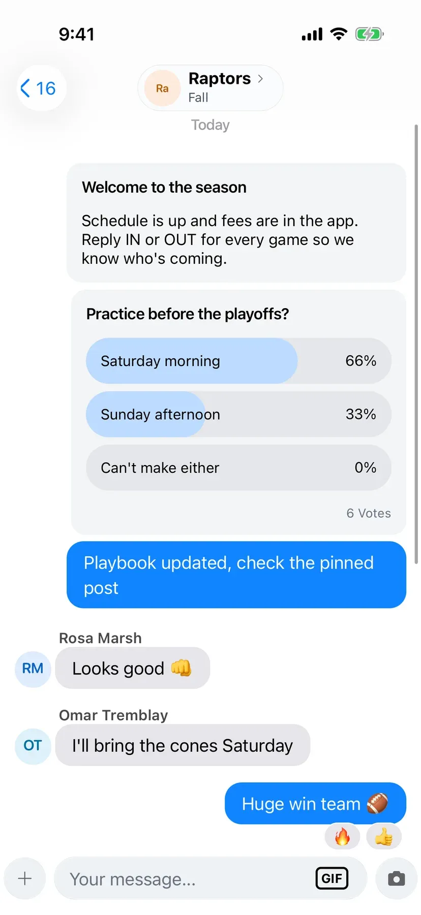 BenchApp team poll with votes